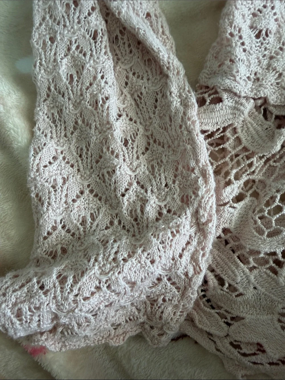 Free People Cottagecore Coquette Open Back Bow Lace Light Blush Pink Top Large